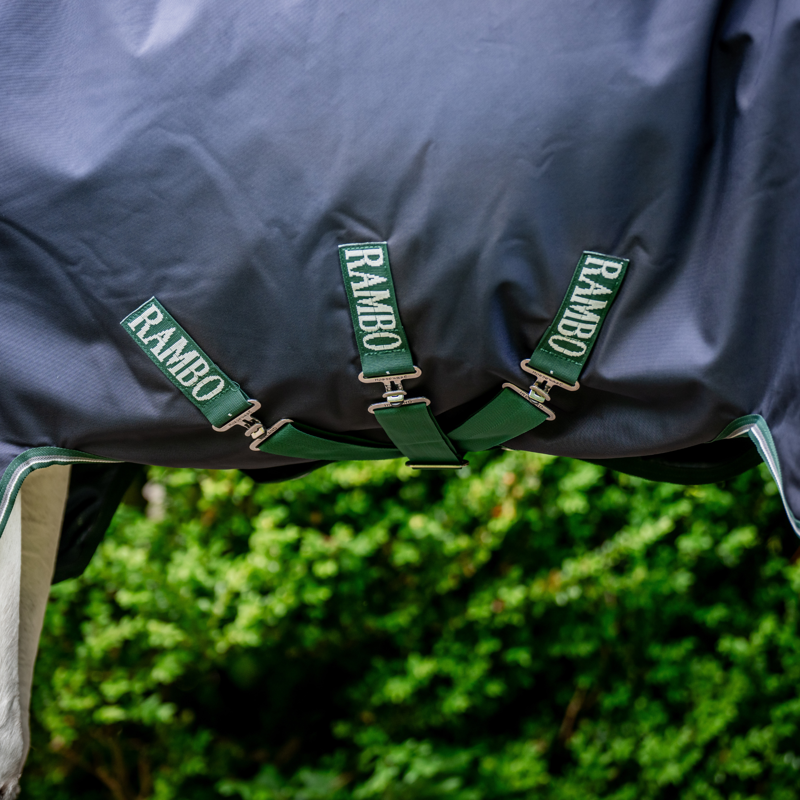 Horseware Rambo 1000D Wug Turnout 200g Medium in Navy/Hunter Green/Silver-7